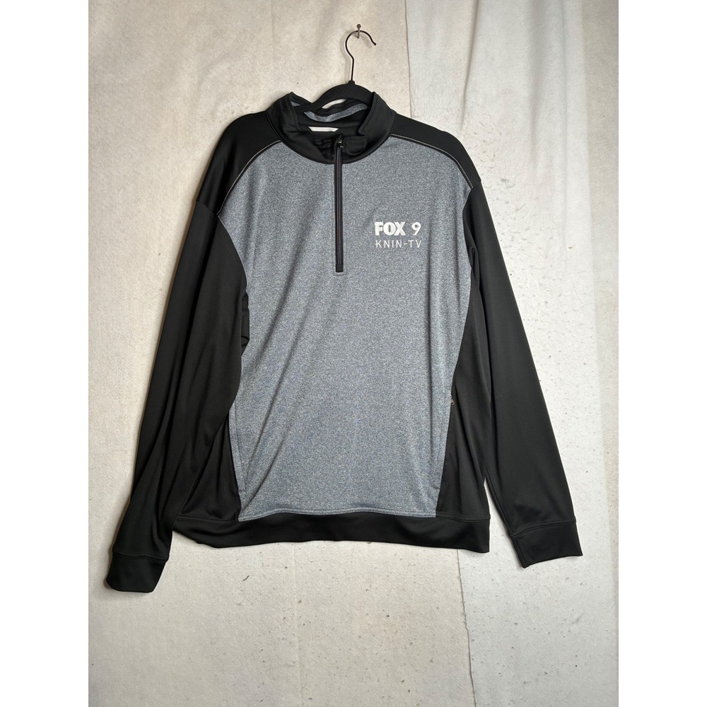 Cutter & Buck Mens Fox 9 KNIN-TV Quarter Zip Pullover Gray Black 2XL 3745